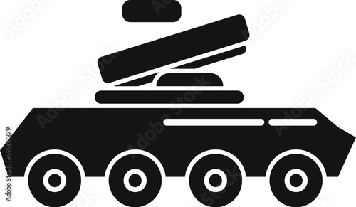 Black silhouette icon of a military vehicle launching a missile system