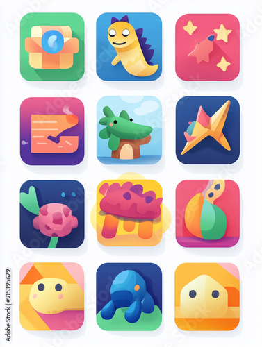 Create a collection of colorful and playful icons