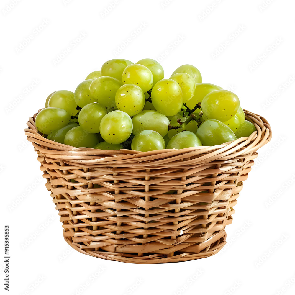 Green Grape, In a cute woven basket, photograph, studio toning, 4k, single object Green Grape, In a cute woven basket, photograph, studio toning, 4k, single object