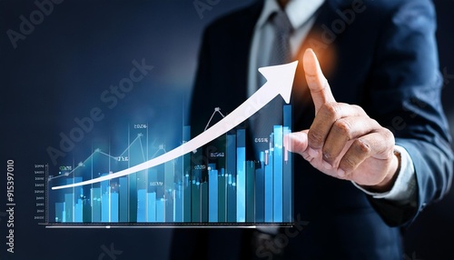 Cost reduction business finance concept, budget management and cost management. Businessman show Cost reduction graph with down arrow on virtual screen.