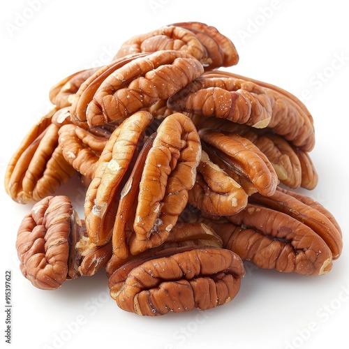 A pile of pecan nuts isolated on a white background.