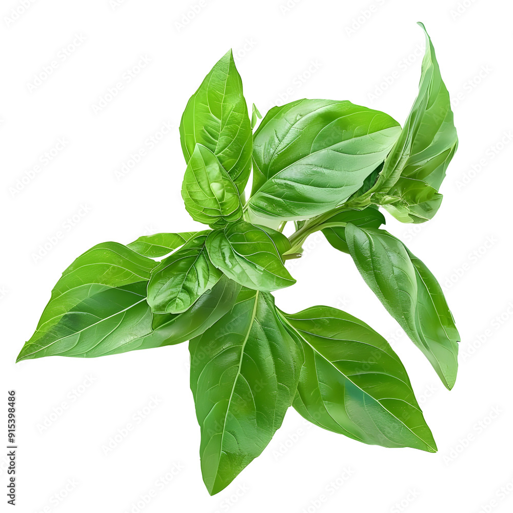 Thai Basil : Green leaves with a mint-like aroma, used in curries and salad, vegetables and herbs, studio lighting, isolate on white background, photo Thai Basil : Green leaves with a mint-like aroma, used in curries and salad, vegetables and herbs, studio lighting, isolate on white background, photo