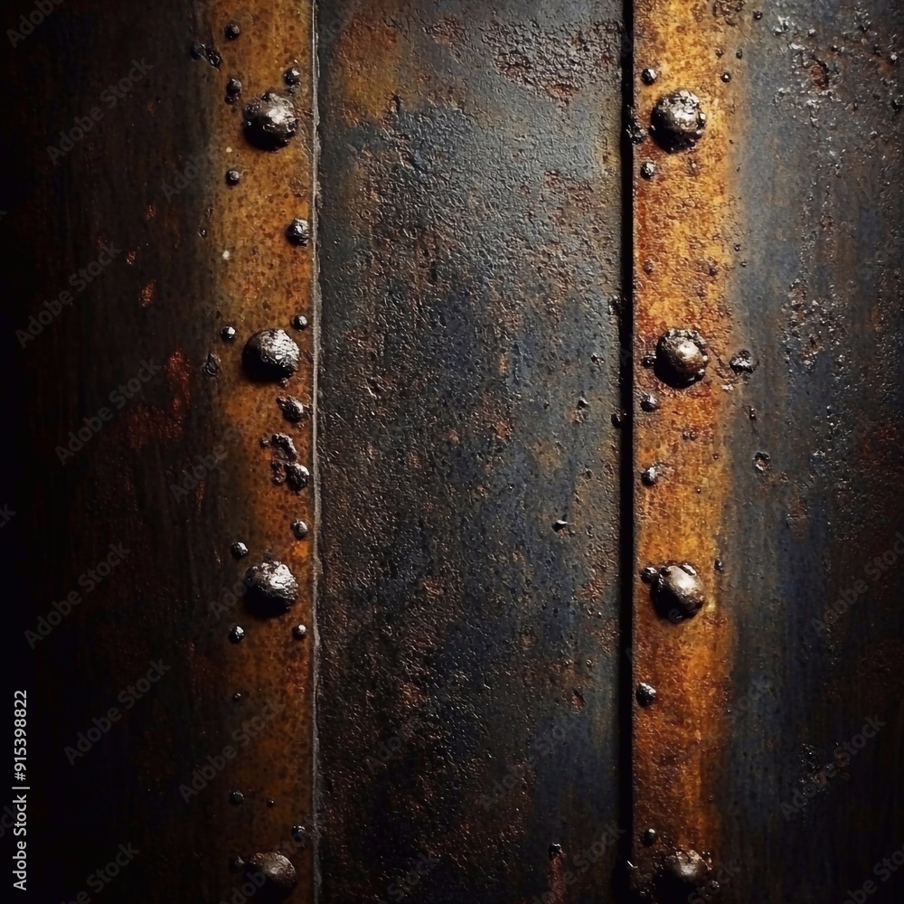 Fototapeta premium The metal surface is rusty, has scratches, welds and bolts, the surface looks dirty.