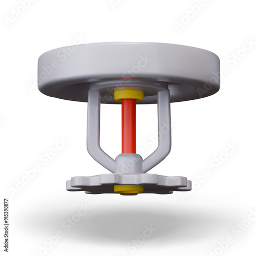 Realistic ceiling sprinkler, side view. Equipment for automatic fire extinguishing in room