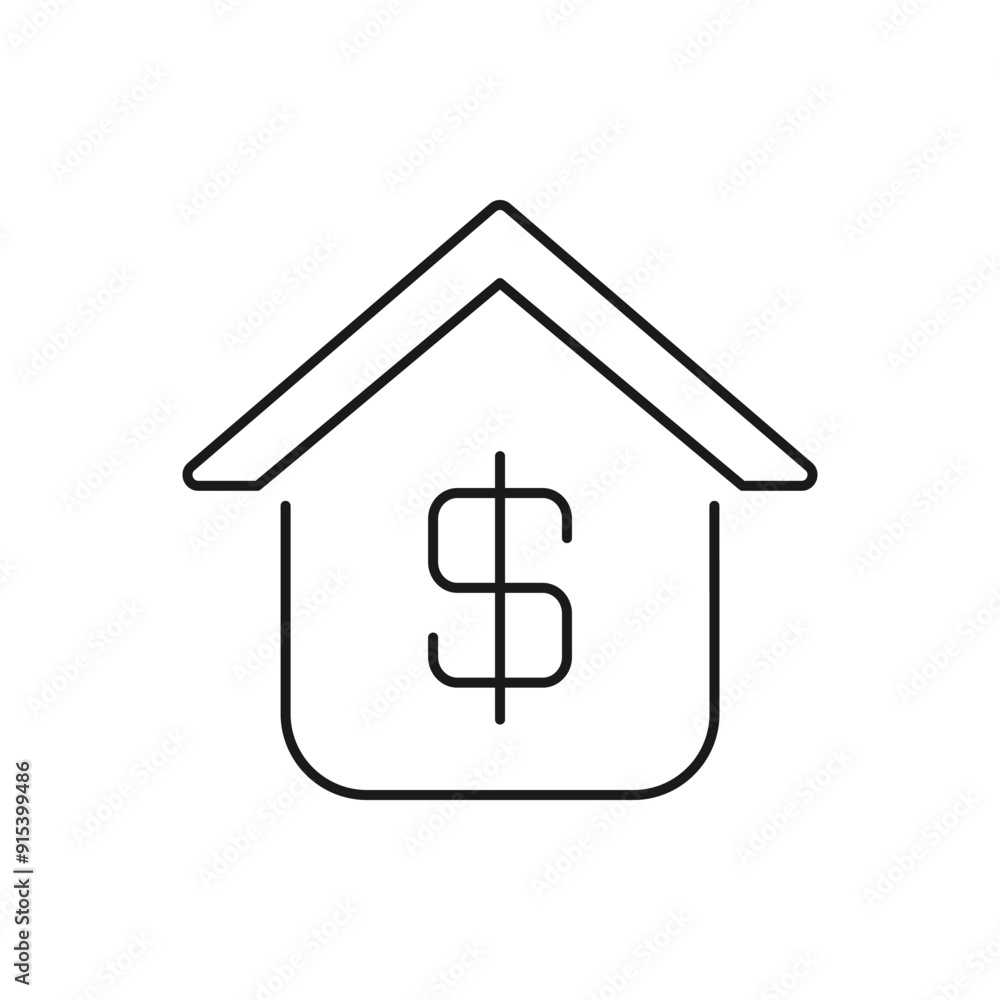 Home insurance. Mortgage, house with money icon line style isolated on white background. Vector illustration Home insurance. Mortgage, house with money icon line style isolated on white background. Vector illustration
