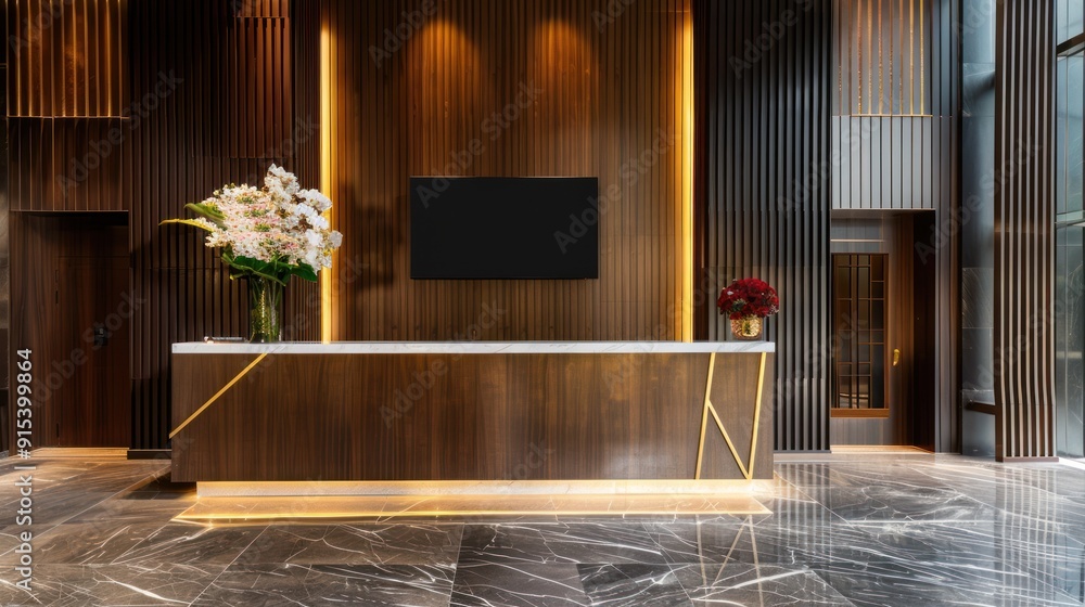 Modern Lobby Reception Desk with Elegant Decor Modern Lobby Reception Desk with Elegant Decor