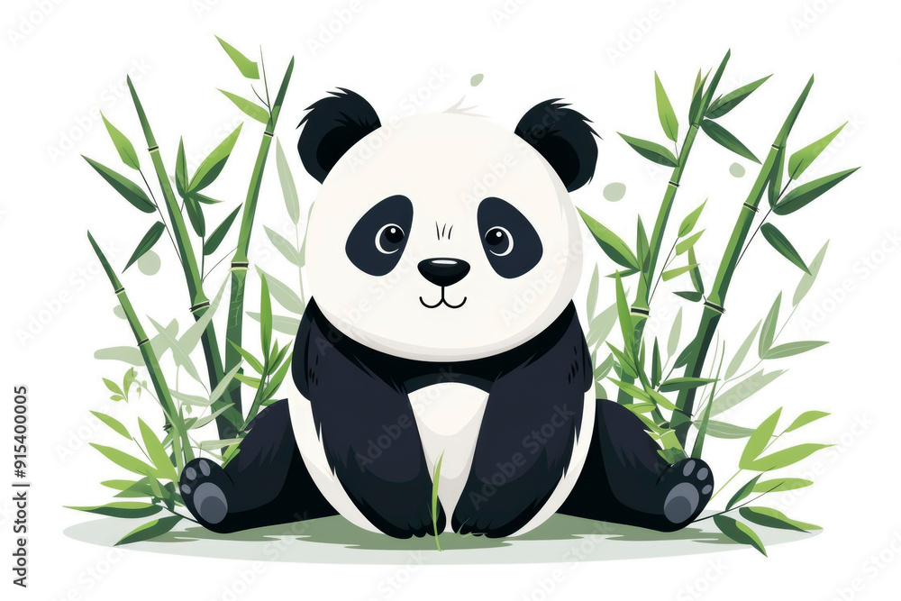 Flat vector illustration. Panda and bamboo on clean white background Flat vector illustration. Panda and bamboo on clean white background