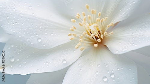 Close-up of a Delicate White Flower with Water Droplets