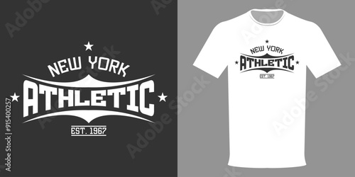 Vector illustration. Sports T-shirt ATHLETIC NEW YORK. Fashionable T-shirt design in minimalist style. Highest quality streetwear. Urban style