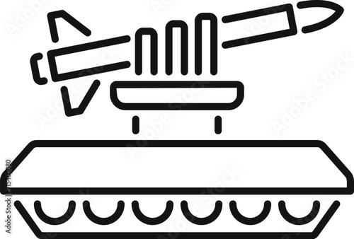 Mobile ballistic missile launcher truck icon, outline style, isolated on white background