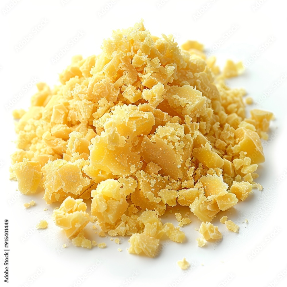 Heap of natural yellow beeswax pieces for crafting, skincare, and candle-making projects, isolated on white background. Heap of natural yellow beeswax pieces for crafting, skincare, and candle-making projects, isolated on white background.