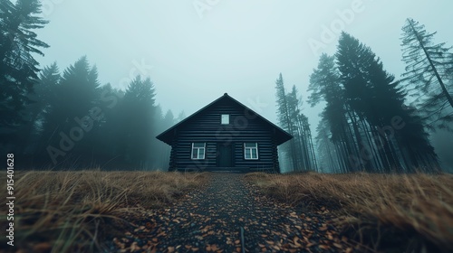 Desolate cabin with eerie noises, Horror fear shock, isolated dread photo