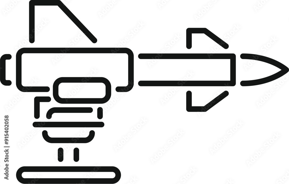 Military rocket launcher weapon system staying on alert, line icon design Military rocket launcher weapon system staying on alert, line icon design