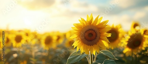 sunflowers in a field of sunflowers. with copy space image. Place for adding text or design