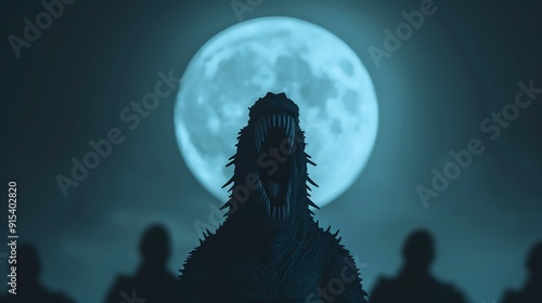 Twoheaded monster roaring at the moon, Monster creature beast, terrifying silhouette photo