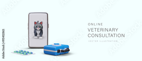 Concept of online veterinary consultation. Animal clinic services