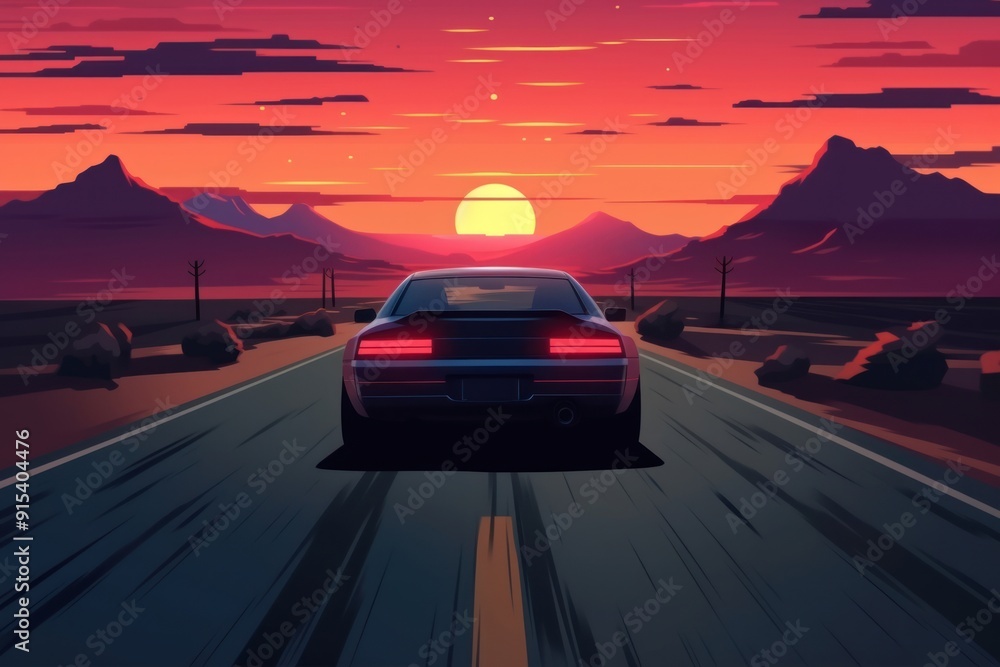Fototapeta premium Car driving on road car landscape vehicle.