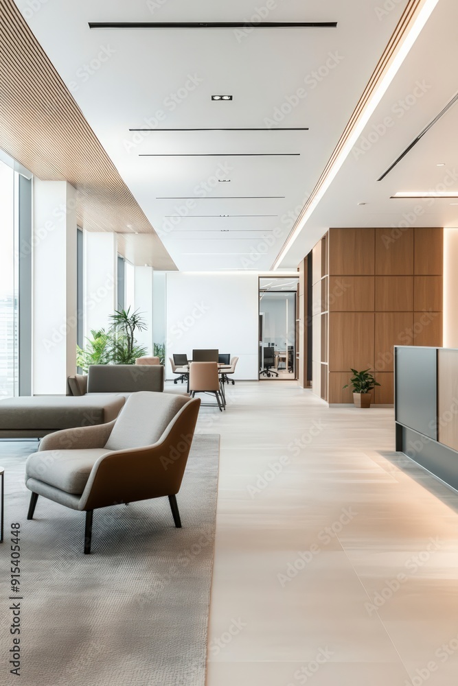 Modern open plan office interior design with minimal furniture Modern open plan office interior design with minimal furniture