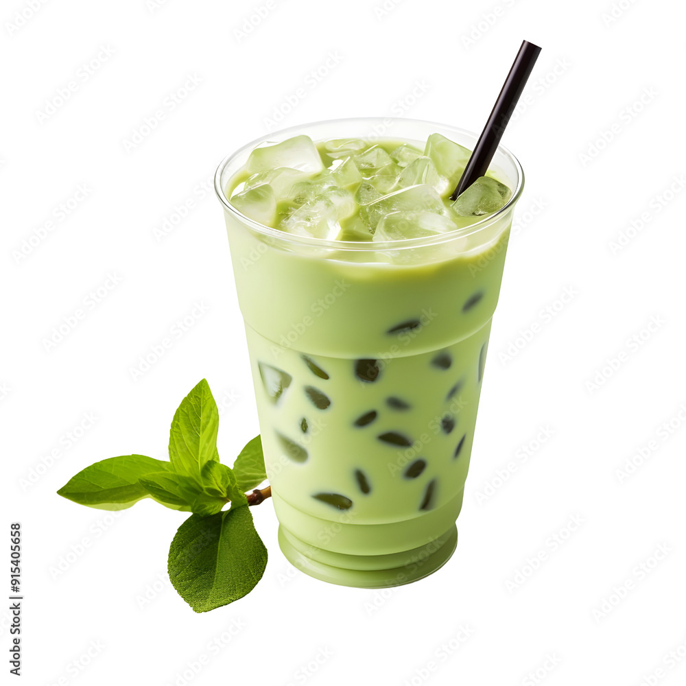 Green Tea milk, popular beverage, photograph, 4k, single object, isolated on white background. Green Tea milk, popular beverage, photograph, 4k, single object, isolated on white background.