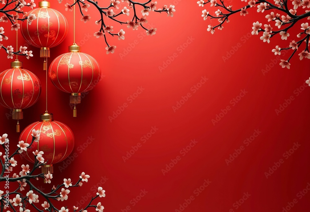 Red and Gold Chinese New Year Background with Paper Cutouts and Dragons Red and Gold Chinese New Year Background with Paper Cutouts and Dragons