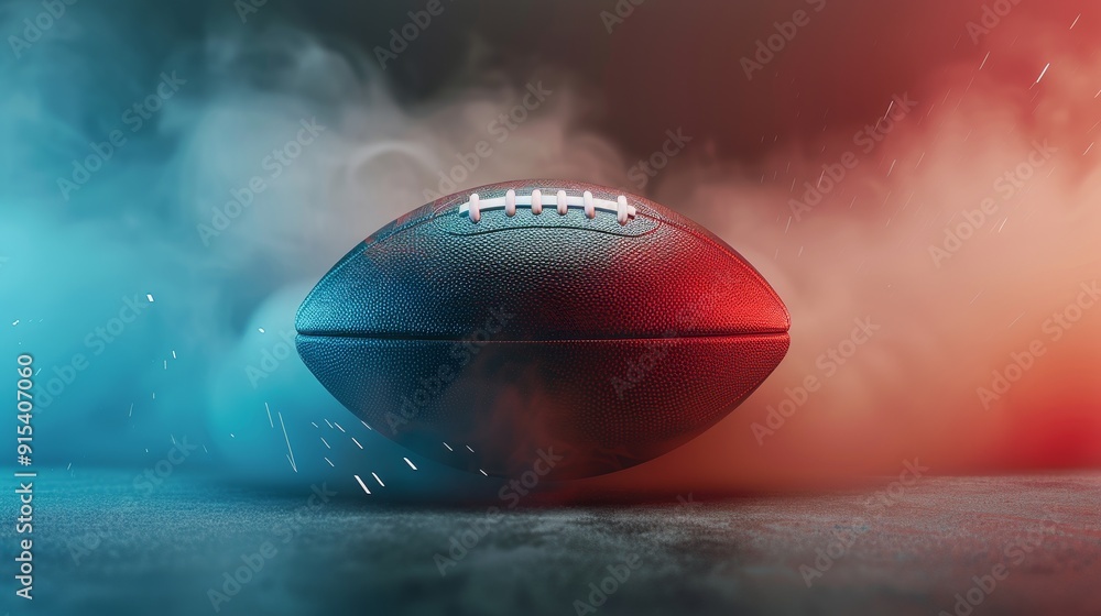 American Football Ball with Blue and Red Smoke Explosion American Football Ball with Blue and Red Smoke Explosion