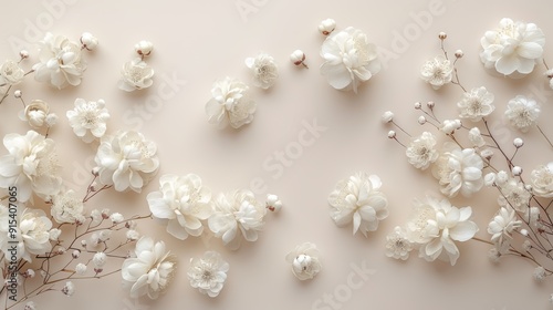 Delicate white flowers arranged aesthetically on a light background for a serene floral display