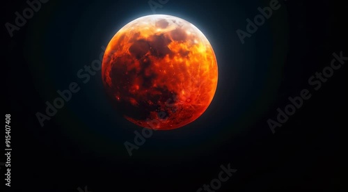 Close-up view of the moon during a lunar eclipse, showing a reddish hue against a dark sky.