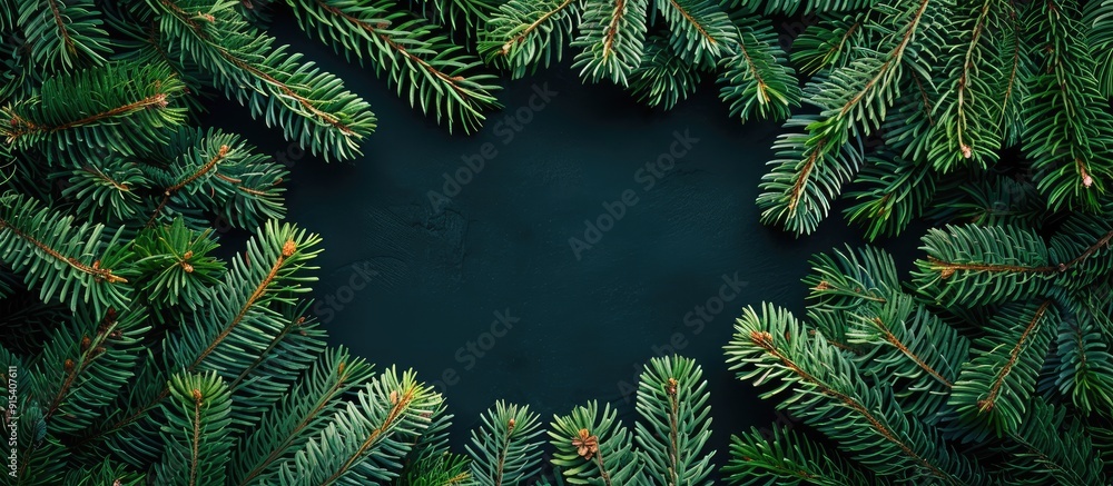 Top view of a fir tree frame set against a colorful background with copy space Merry Christmas theme Top view of a fir tree frame set against a colorful background with copy space Merry Christmas theme
