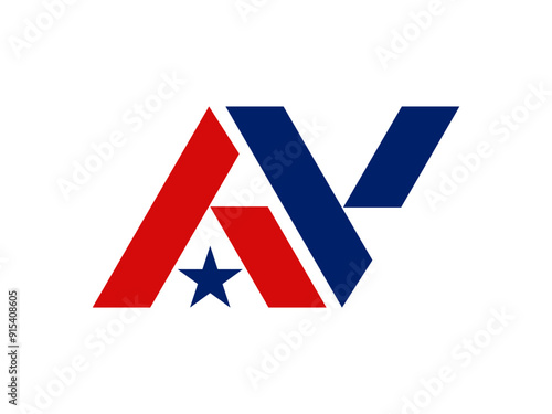 logo letter AV with star american flag color red blue