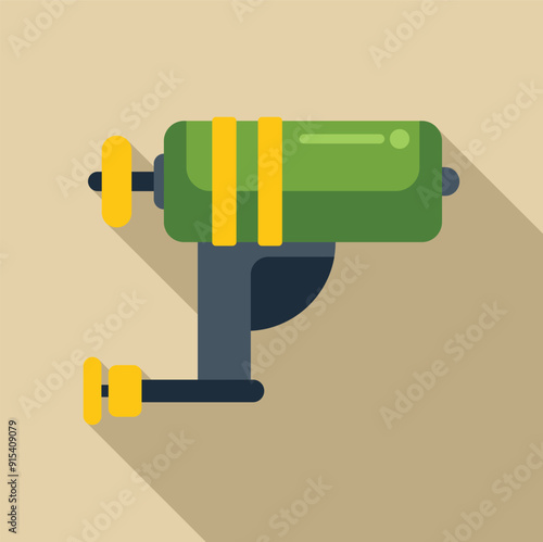 Green tattoo machine with yellow stripes is ready for tattooing body parts in a tattoo studio