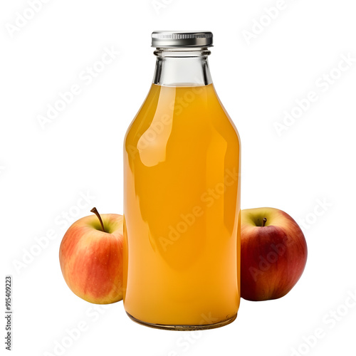 Apple Juice in luxury container, popular beverage, photograph, 4k, single object, isolated on white background.