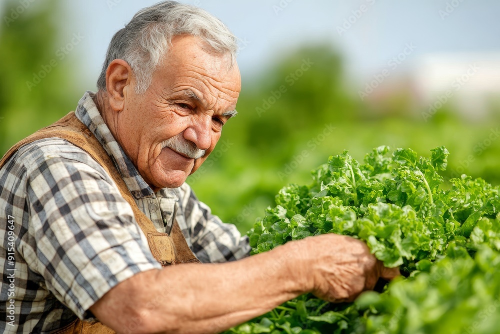 Farmers in hats picking ripe vegetables in a rural field in summer Farmers in hats picking ripe vegetables in a rural field in summer