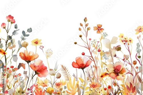Fototapeta Naklejka Na Ścianę i Meble -  Vibrant watercolor floral border illustration