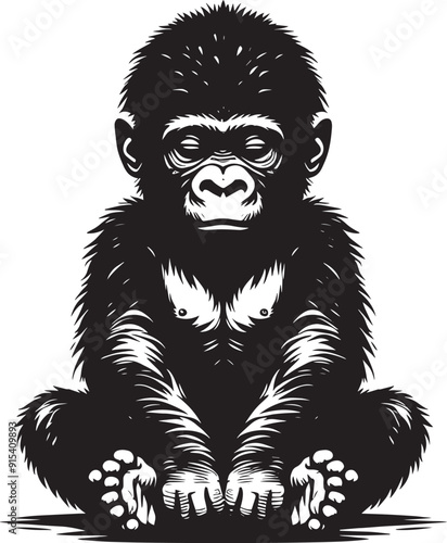 Baby Gorilla Silhouette isolated on white background Minimalist gorilla vector shape