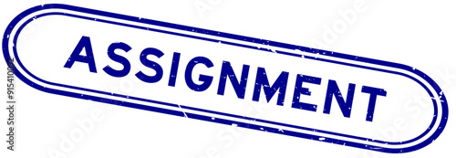 Grunge blue assignment word rubber seal stamp on white background