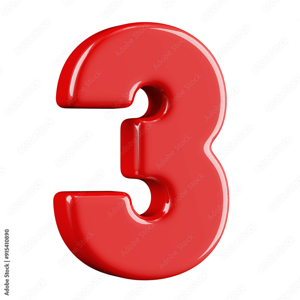Fototapeta premium Red 3D Number 3