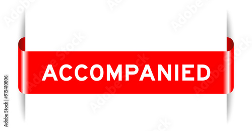 Red color inserted label banner with word accompanied on white background