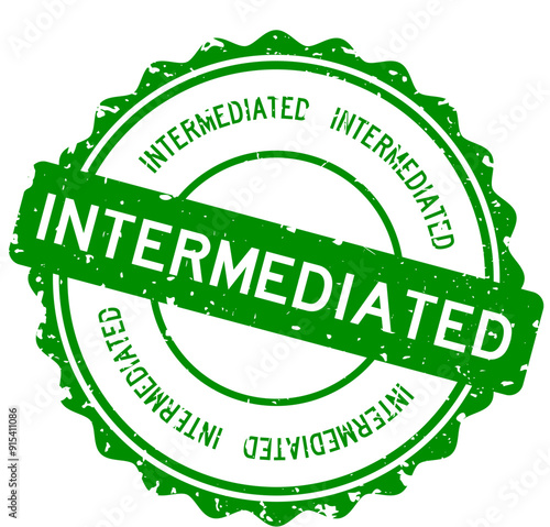 Grunge green intermediated word round rubber seal stamp on white background