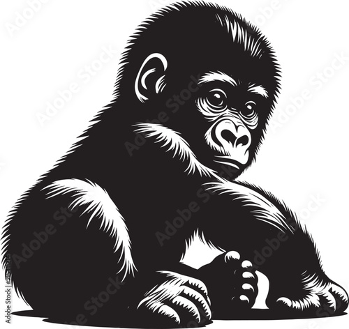 Baby Gorilla Silhouette isolated on white background Minimalist gorilla vector shape