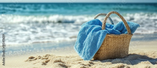 Soft blue towel in a beach ...