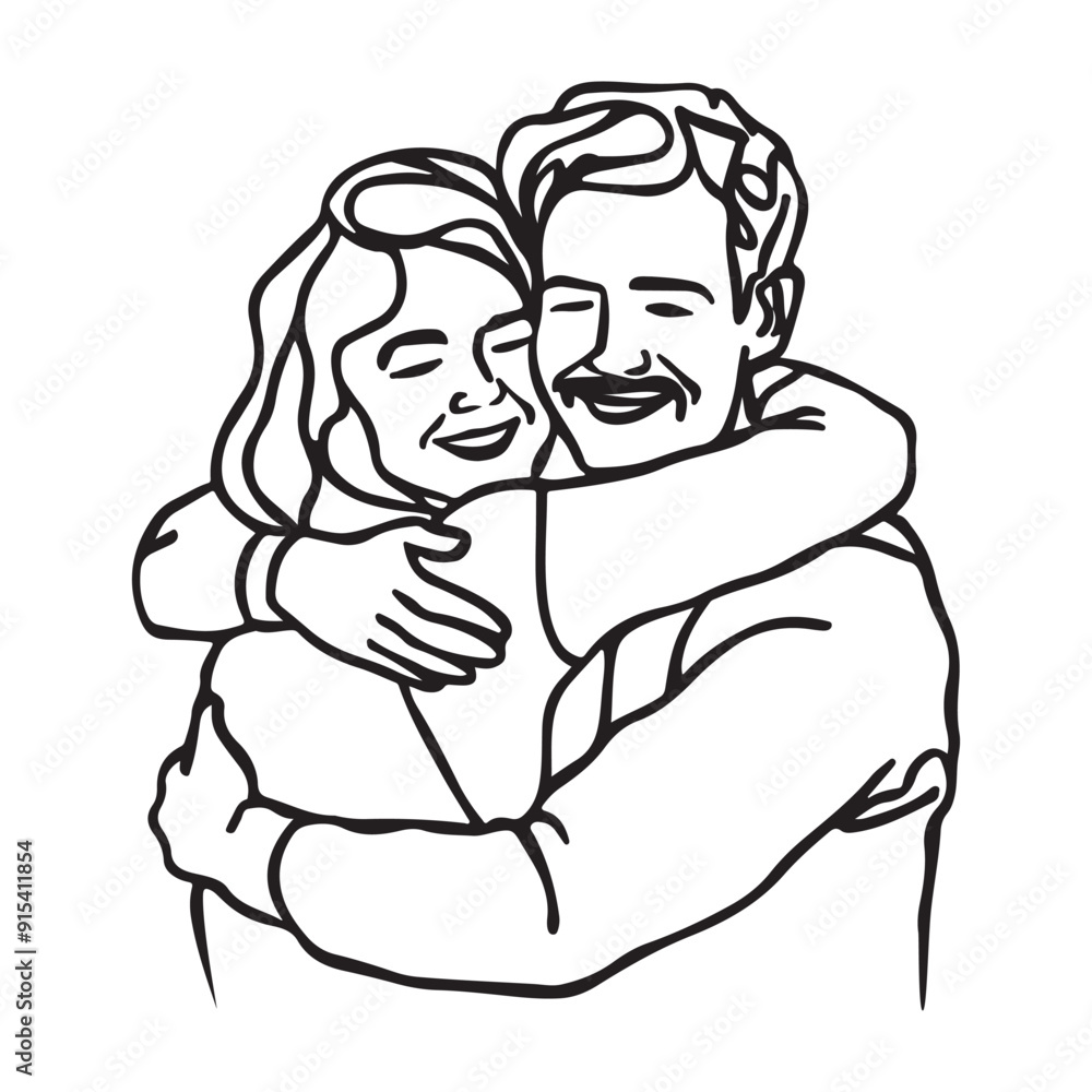 One single line drawing of man and woman hugging line art vector illustration One single line drawing of man and woman hugging line art vector illustration