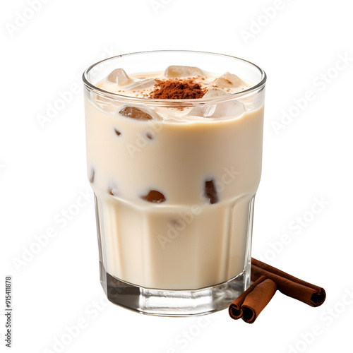 Horchata in luxury container, popular beverage, photograph, 4k, single object, isolated on white background. photo