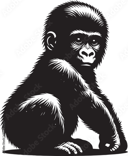 Baby Gorilla Silhouette isolated on white background Minimalist gorilla vector shape