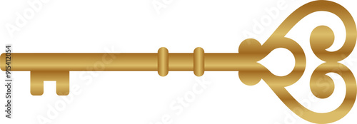 ancient gold key vector. object, symbol, vintage