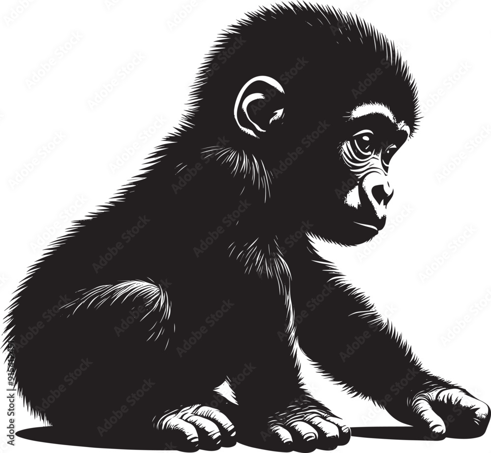 Baby Gorilla Silhouette isolated on white background Minimalist gorilla vector shape Baby Gorilla Silhouette isolated on white background Minimalist gorilla vector shape