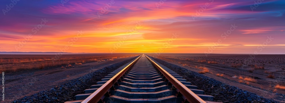 Obraz premium Endless Railway Track at Sunset