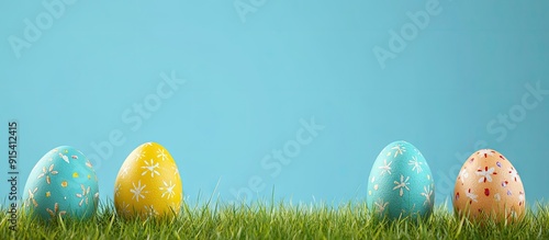easter eggs on grass with a...