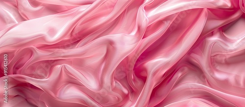 Crumpled pink silk fabric serves as the background viewed from above Area for text. with copy space image. Place for adding text or design