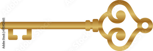 ancient gold key vector. object, symbol, vintage