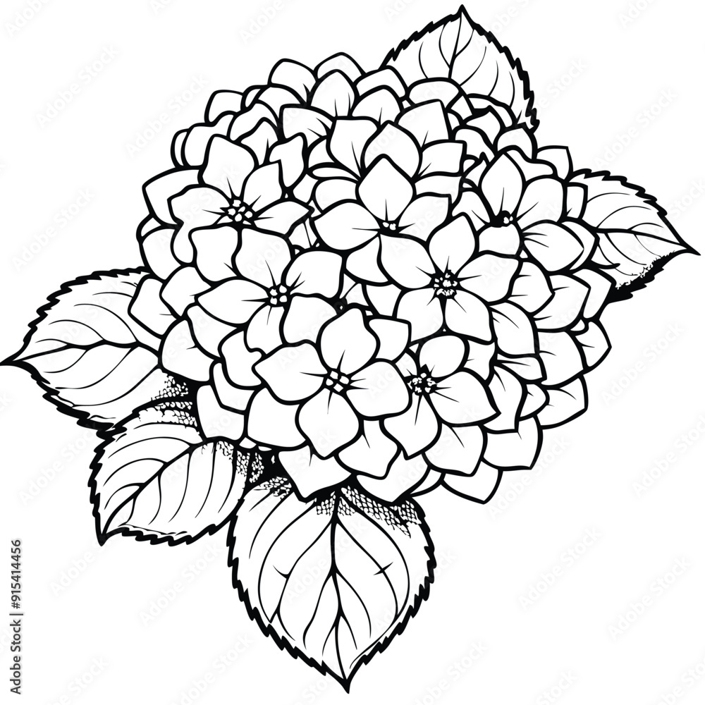 Hydrangea Flower Vector Silhouette illustration coloring book page ...